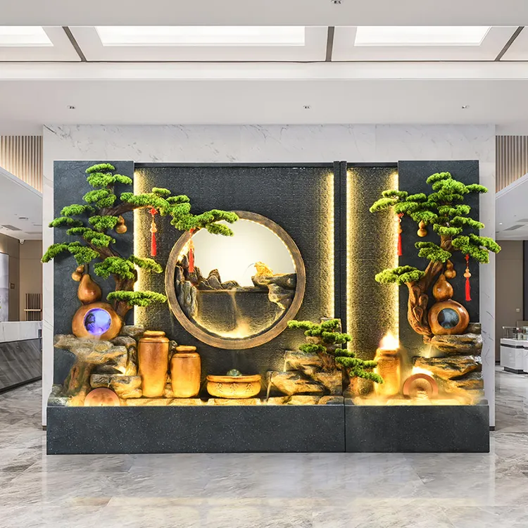 庭院聚宝盆假山流水摆件葫芦金蟾吐水水幕墙饭店装饰酒店循环水景