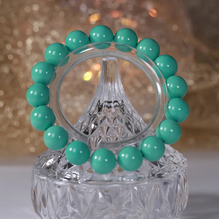 精品瓷高绿色12mm圆珠手串男女款单圈手链散珠对珠隔配珠百搭配饰