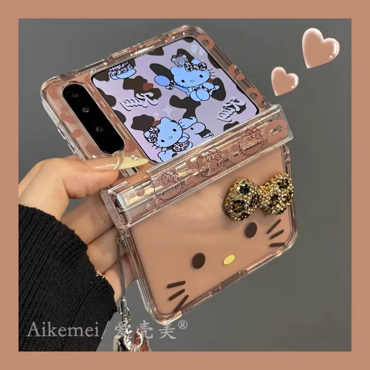 适用华为PuraX折叠屏p50Pocket2手机壳豹纹蝴蝶结KT猫全包保护套