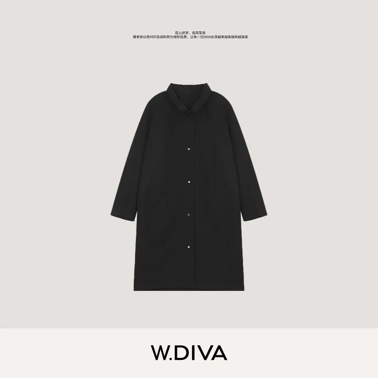 W.Diva【雾守】索罗娜面料藏肉显瘦小翻领风衣慵懒风女装53C122649