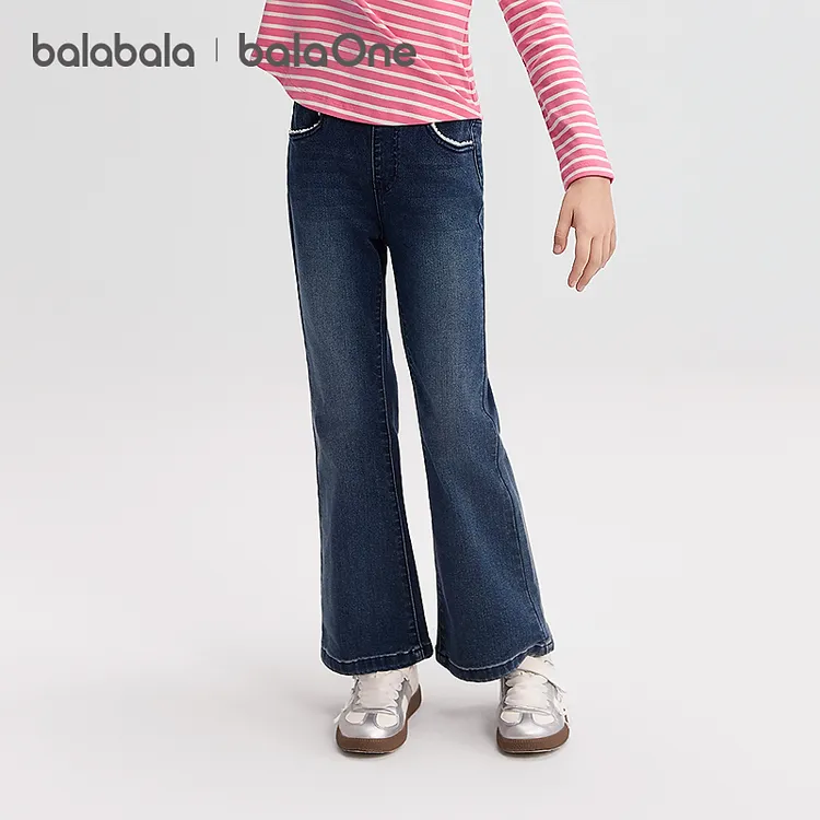 【balaOne】巴拉巴拉儿童牛仔裤女童喇叭裤舒适秋大童甜美长裤子