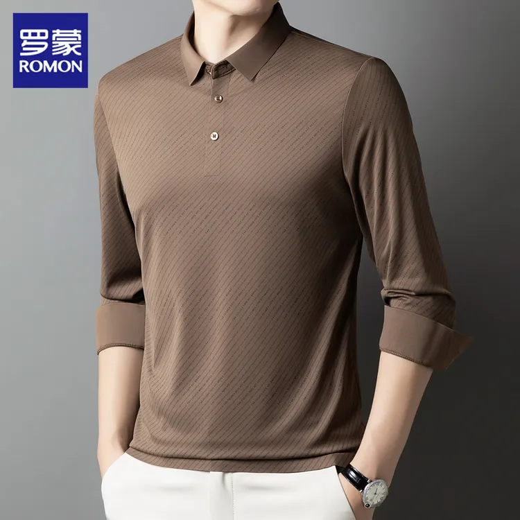 罗蒙高端商务男士长袖Polo衫秋季新款休闲翻领轻奢打底上衣服男装