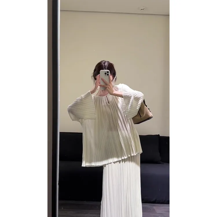 MARIE.COCO慵懒松弛感喇叭袖宽松上衣女气质高腰垂感半身裙套装