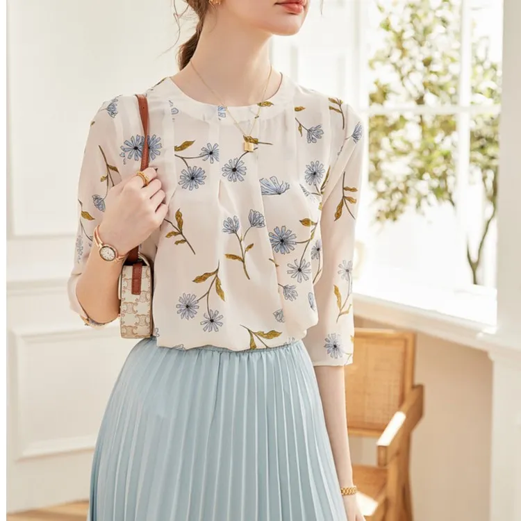 墨枝 印花宽松百搭桑蚕丝上衣CHT021285