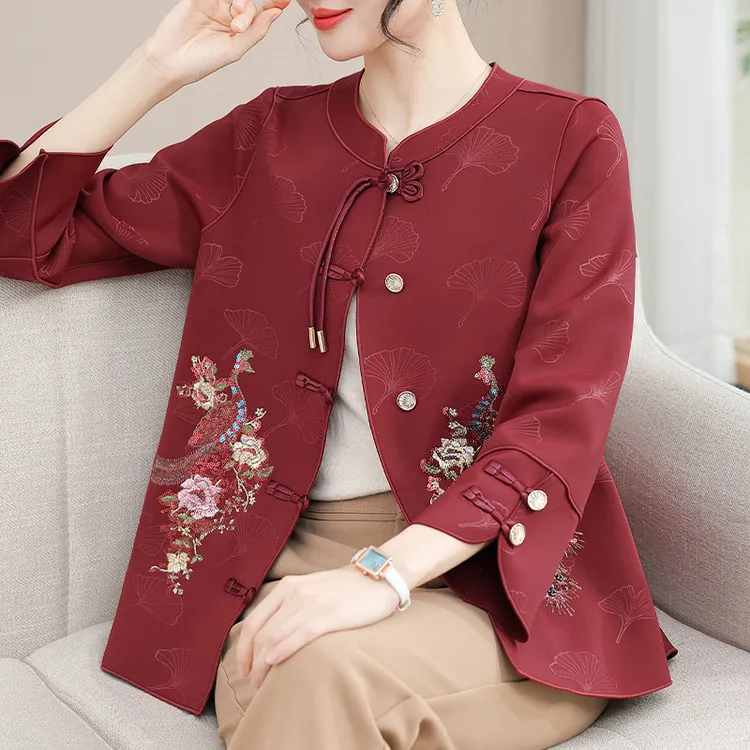 妈妈秋装复古盘扣外套2025新款中老年女装春秋新中式国风唐装上衣