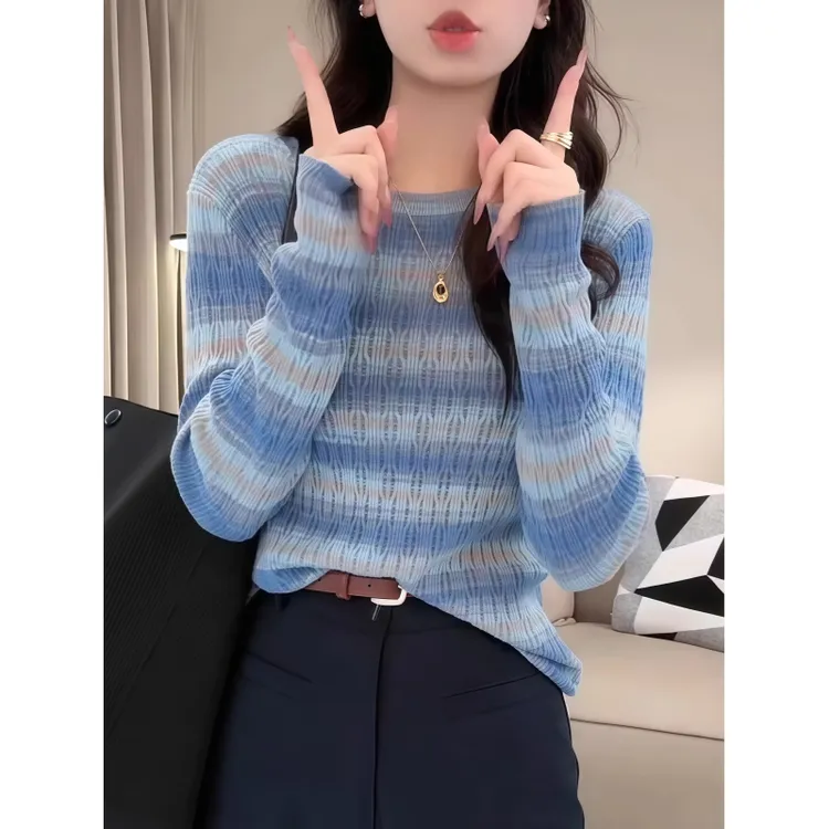 复古设计感镂空条纹小众针织衫毛衣女2025早春温柔慵懒风软糯上衣