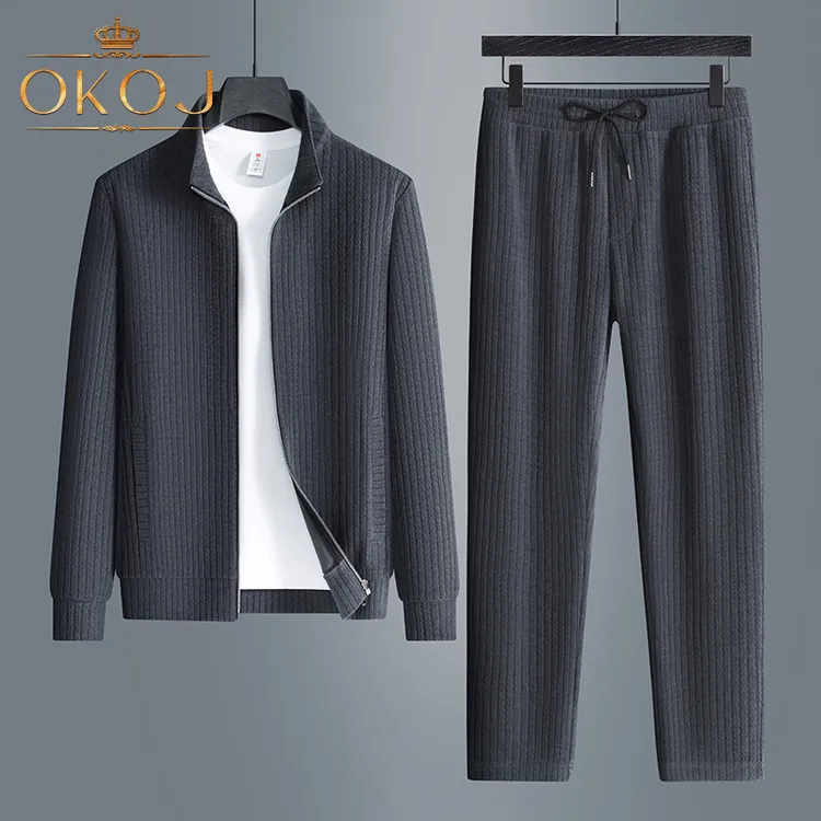 OKOJ时尚高端运动套装男士休闲夹克长裤秋季新款百搭立领两件套