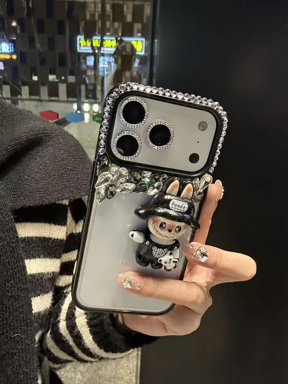 黑边立体堆堆钻labubu适用于iPhone17promax手机壳16promax新款