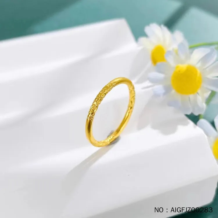 【信为珠宝】古法实心祥云1.7mm金戒指水贝黄金