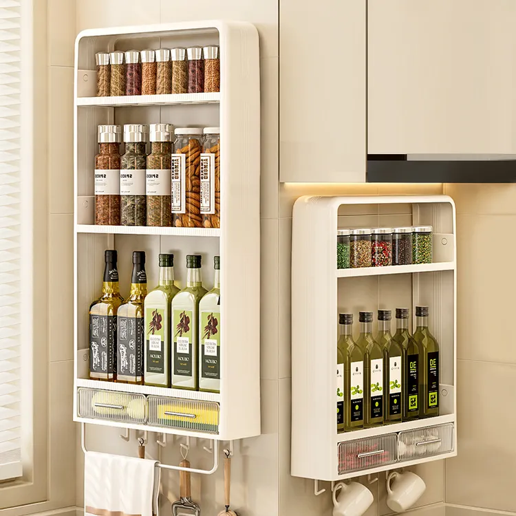 厨房免打孔壁挂置物架墙上多功能调料品盒挂壁式调味料瓶罐收纳柜