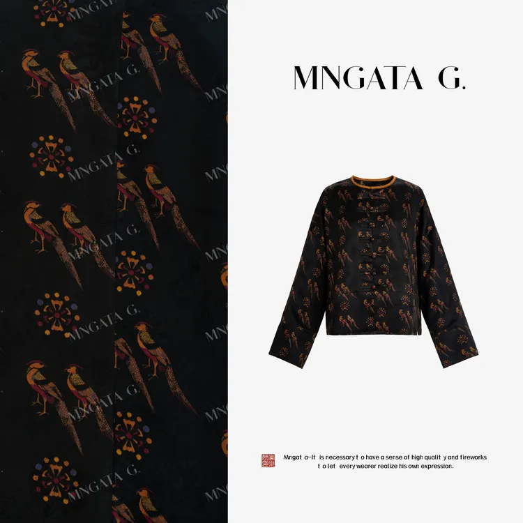 MNGATA G.宫小妍【香云纱·五彩翟鸟】新中式中国风休闲上衣5031633