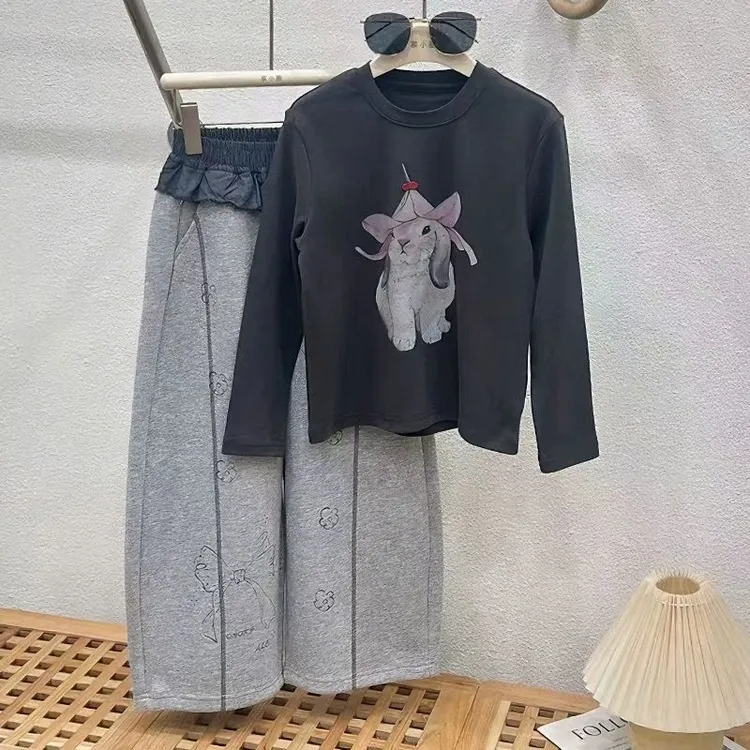 女童卫衣套装春秋T恤2025新款儿童秋装韩版女孩休闲裤两件套洋气9