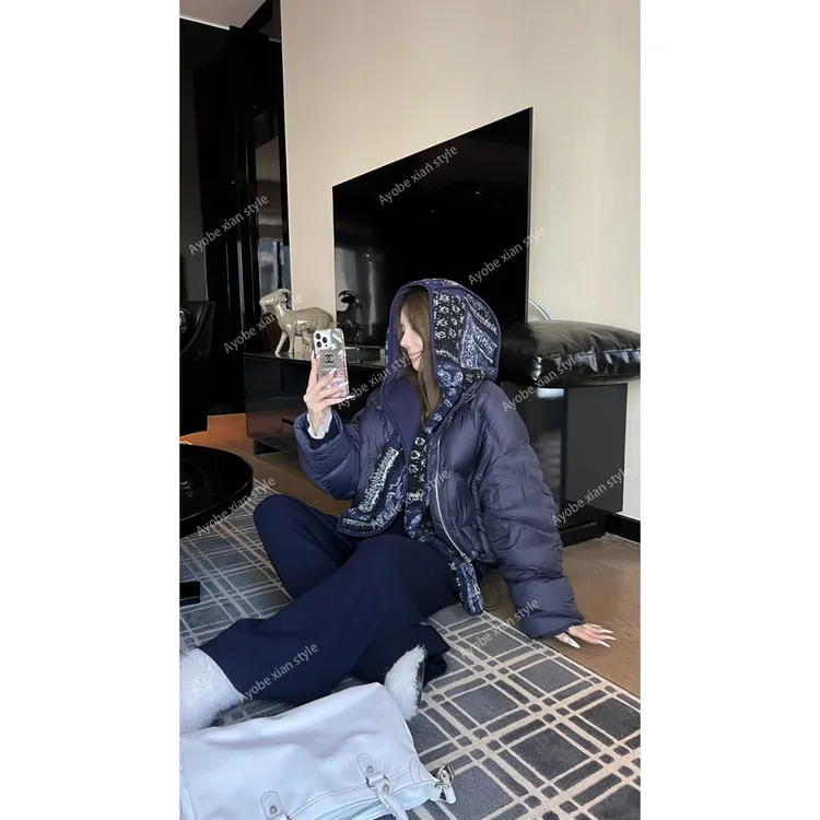 【AYOBE】小贤  别致靓眼小众花纹90白鸭绒可拆卸两穿外套