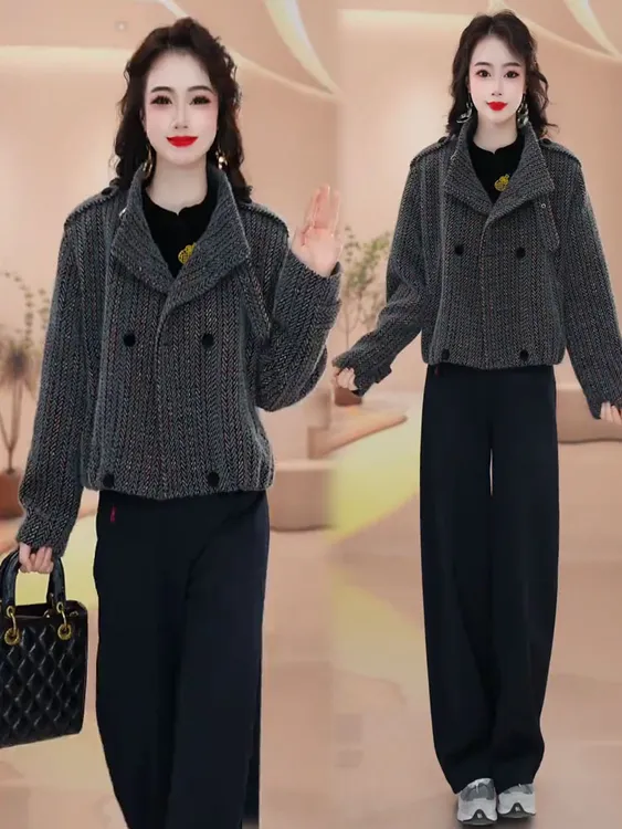 格纹短外套女2025秋季新款时髦洋气宽松显瘦加厚保暖短款休闲上衣