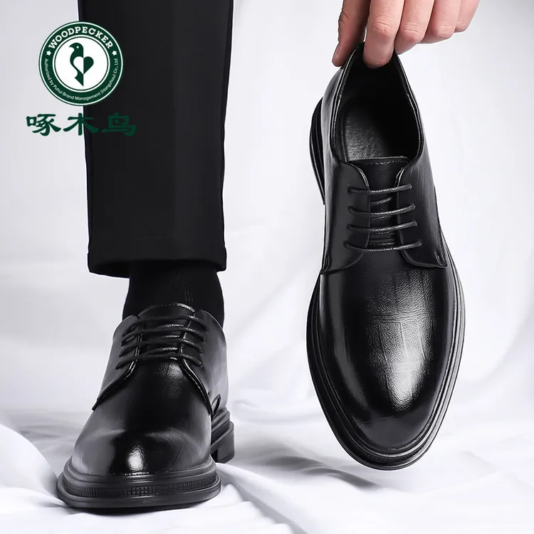 啄木鸟男鞋2025新款商务正装皮鞋男士透气尖头结婚新郎鞋子工装鞋