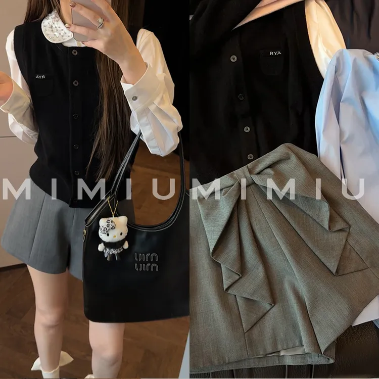 【mimius】P 千金风亮片拼接衬衫+马甲+蝴蝶结短裤 WG09026