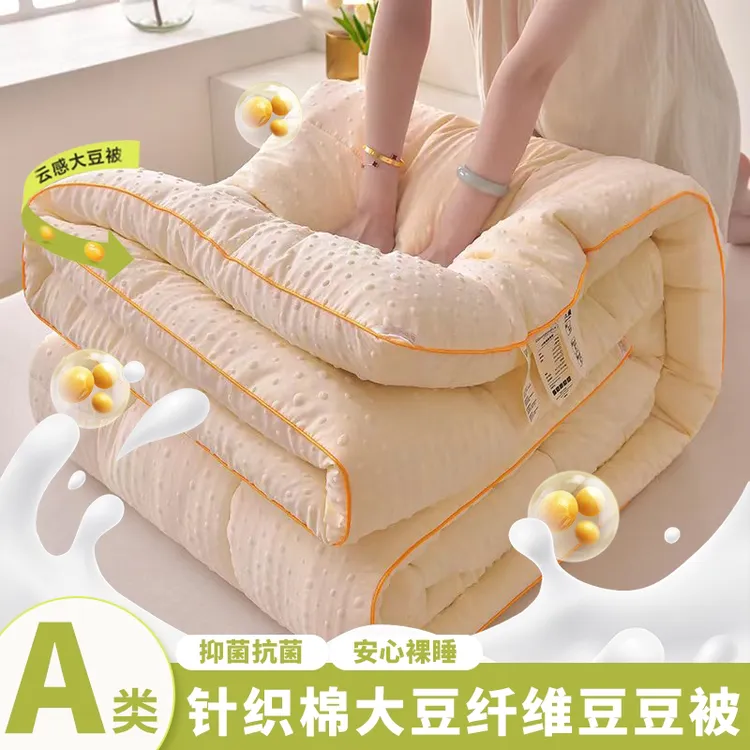 A类针织棉双面3D安抚豆豆机洗家用秋冬单人双人大豆被