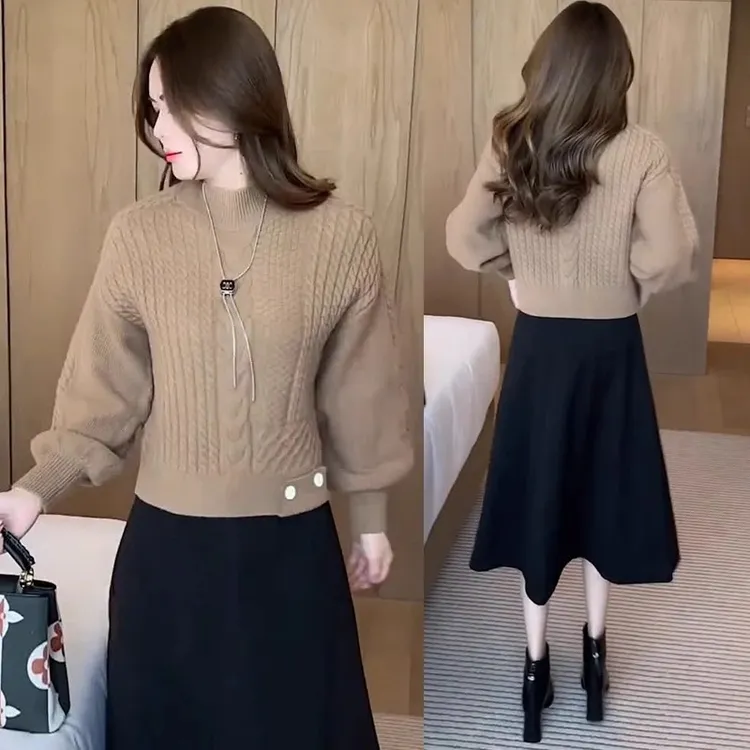 时尚连衣裙套装女2024秋冬新款爆款小个子针织毛衣配半身裙两件套