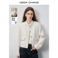 VEGA CHANG小香风外套女2025新款秋季优雅气质感羊毛粗花呢短外套