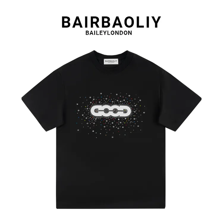 BAIRBAOLIY经典字母彩色闪钻男士新款轻奢潮流圆领短袖T恤常规版