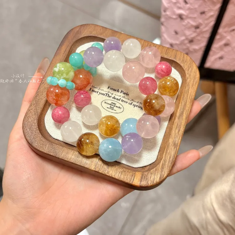 原创天然多巴胺彩虹大颗粒多宝水晶手串高颜值精致气质