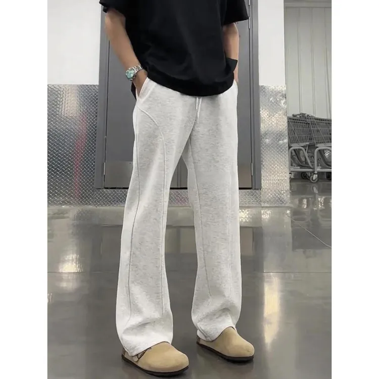 白花灰重磅弯刀卫裤男款美式斜切直筒微喇裤子cleanfit运动休闲裤