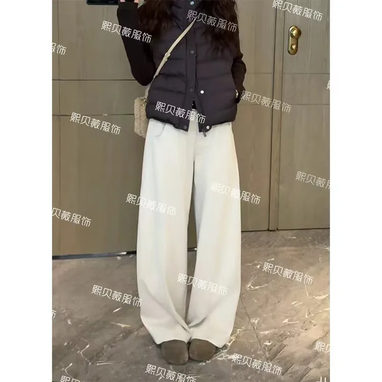 熙贝薇5 秋冬新款内里加绒直筒裤百搭显瘦带腰带休闲裤 G5562