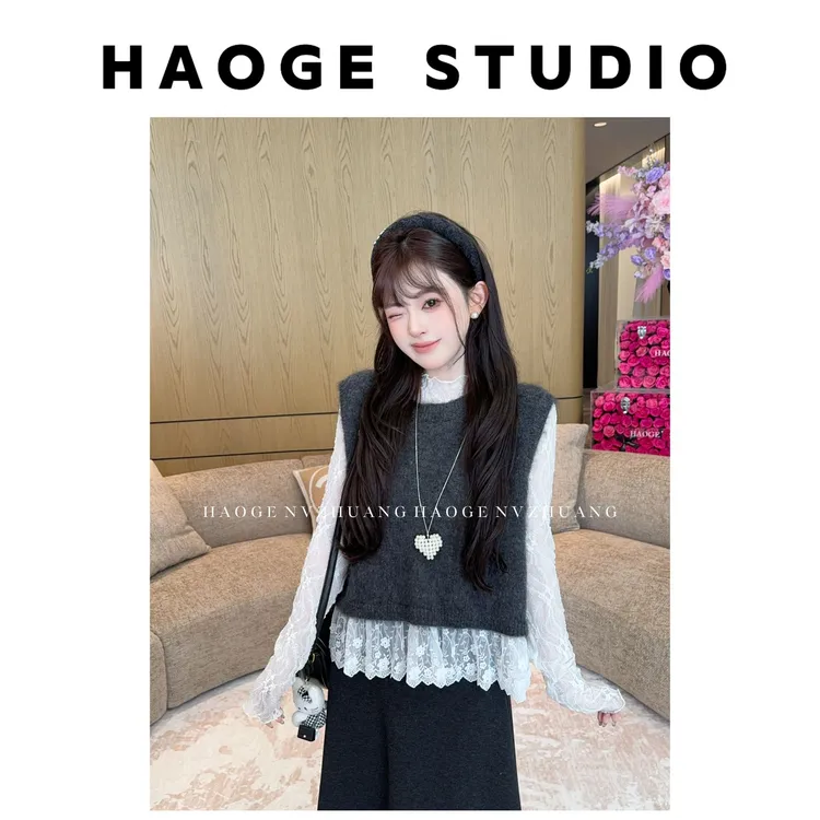 浩哥严选●毛衣马甲预HGQ5MY3081A时尚宽松无袖（下摆自带花边设计）