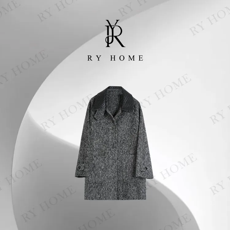 【容雨RYHOME】骆驼绒＋绵羊绒秋冬季粗花呢收腰大衣外套253W2381