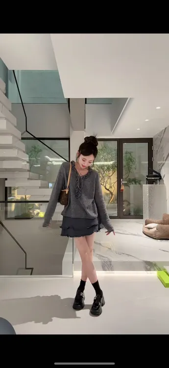 YX五ZZ202509245新款木耳边领套头羊绒针织上衣长袖显瘦百搭