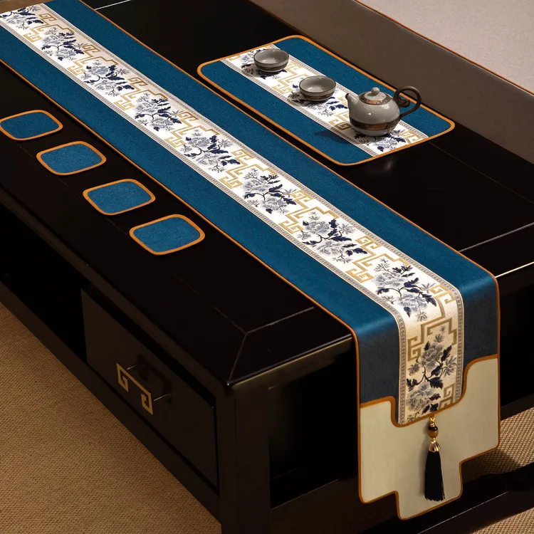 桌旗新中式禅意轻奢防水茶席茶桌布茶台布艺长条餐桌茶几桌布茶布