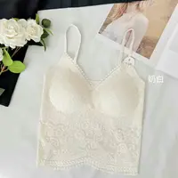 蕾丝露背吊带背心女带胸垫v领打底内搭短款文胸一体美背