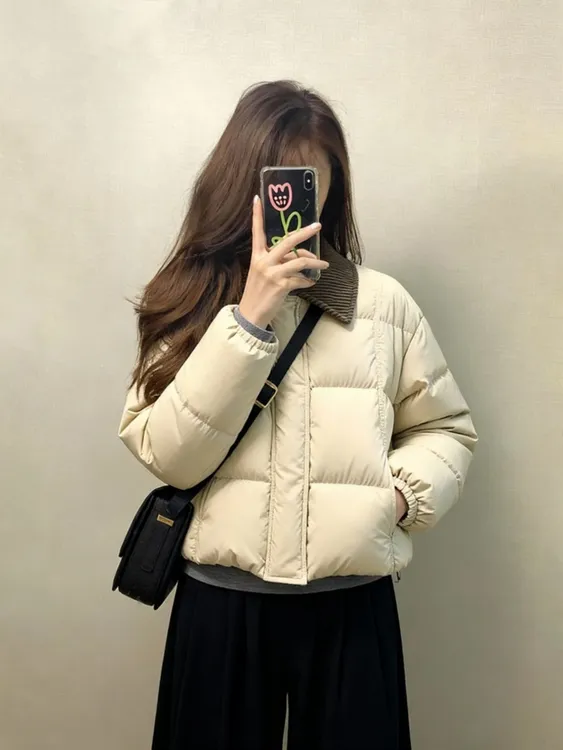 2025巨好看的翻领羽绒服短款女冬小个子洋气独特别致小棉袄厚外套