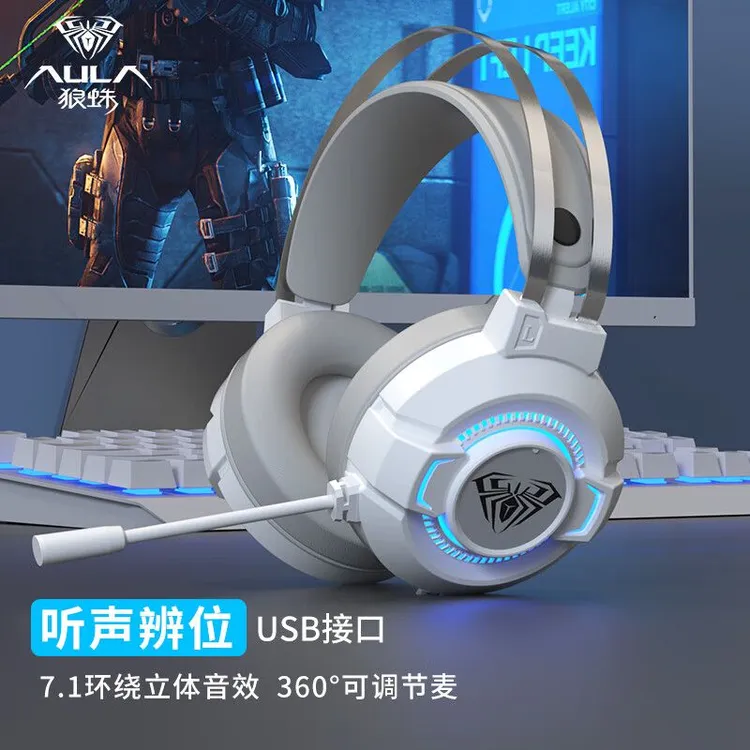 狼蛛S602头戴式耳机电脑游戏专用带麦克风有线听声辩位电竞耳机