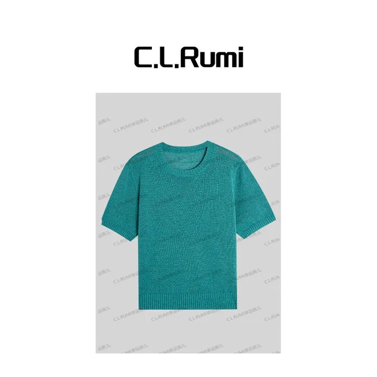 【Rumi小店】" 绿松石 "25夏限定色宽松圆领和纸纱显瘦上衣6834sy