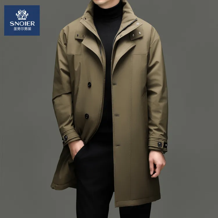 圣努尔男士鹅绒大码羽绒服男款风衣高级感加厚保暖防寒商务外套男