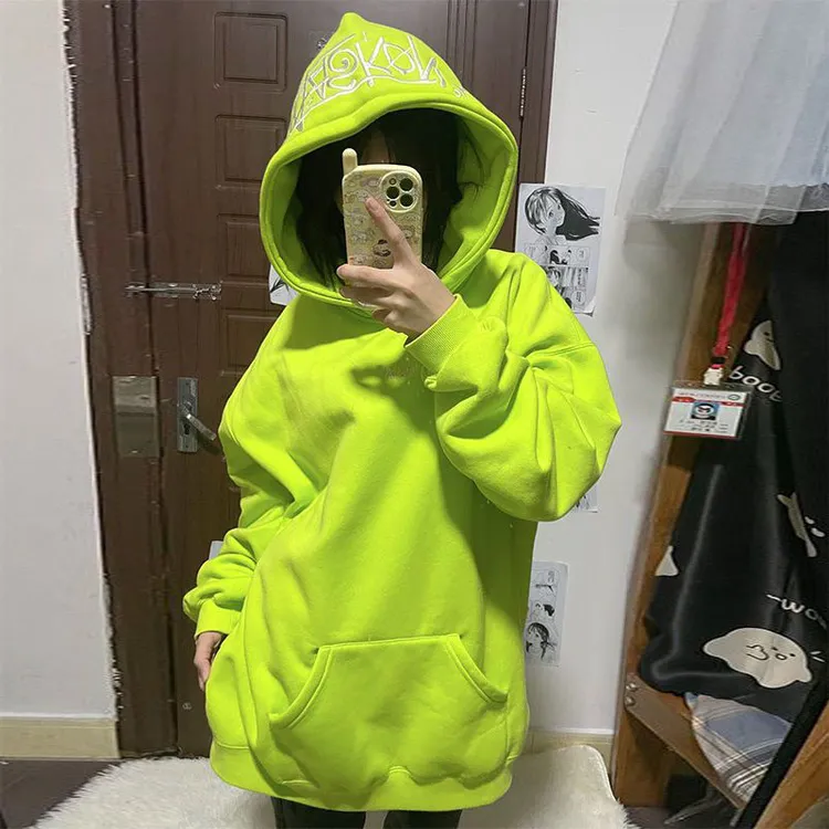 小众复古设计感字母刺绣连帽卫衣女秋冬加绒加厚宽松长袖外套上衣