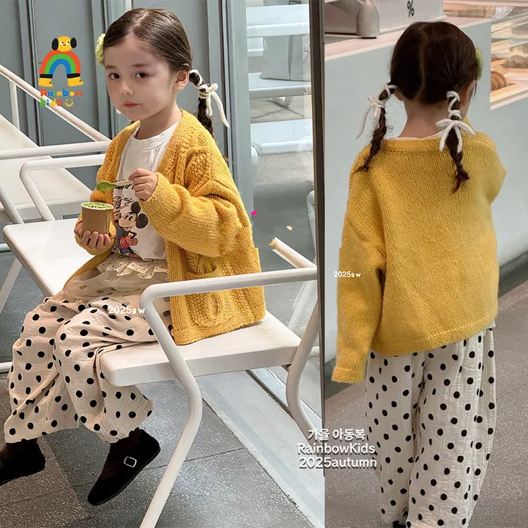 【彩虹家】2025秋款黄色外套米奇T波点裤三件套-66037