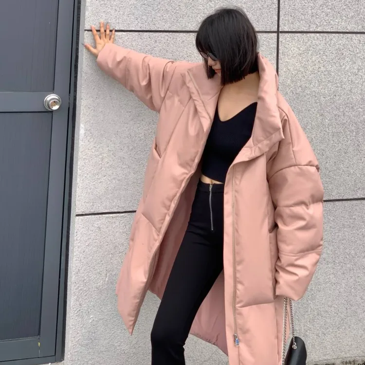 PAPERLLL辛间蛋白皮长款羽绒服女冬季2025新款粉色加厚过膝外套