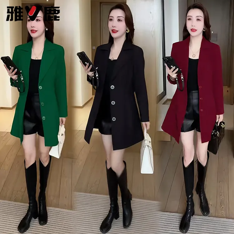 雅鹿秋季新款风衣外套女小个子气质修身显瘦中长款西装外衣