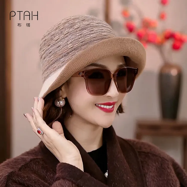 秋冬渔夫帽羊毛针织帽简约盆帽加厚针织保暖韩版帽子女秋冬8025