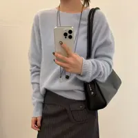 03004 羊毛+羊绒软糯纯色圆领洋气显瘦针织衫