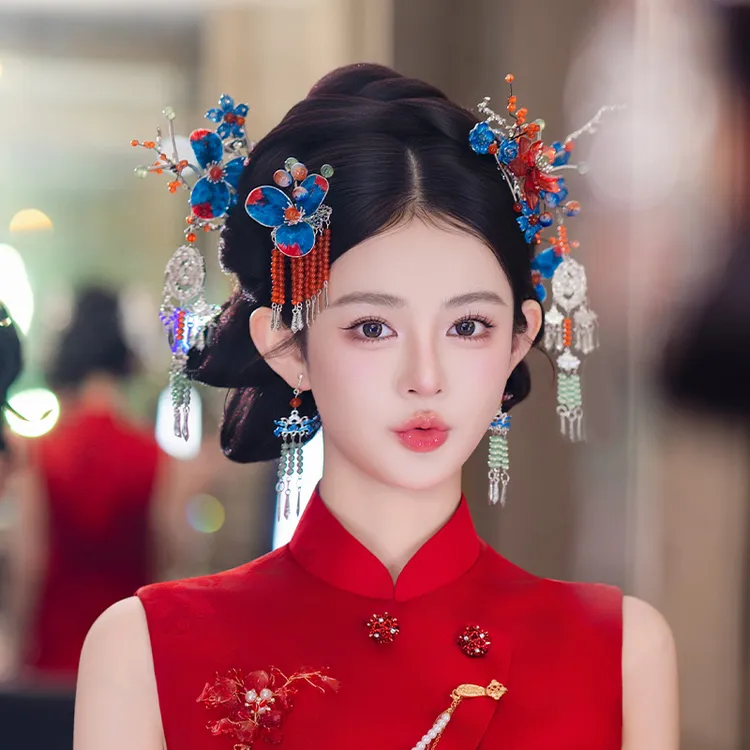 合金树脂婚庆饰品 新娘小众新款秀禾高级高端绒花龙凤褂配饰G0285