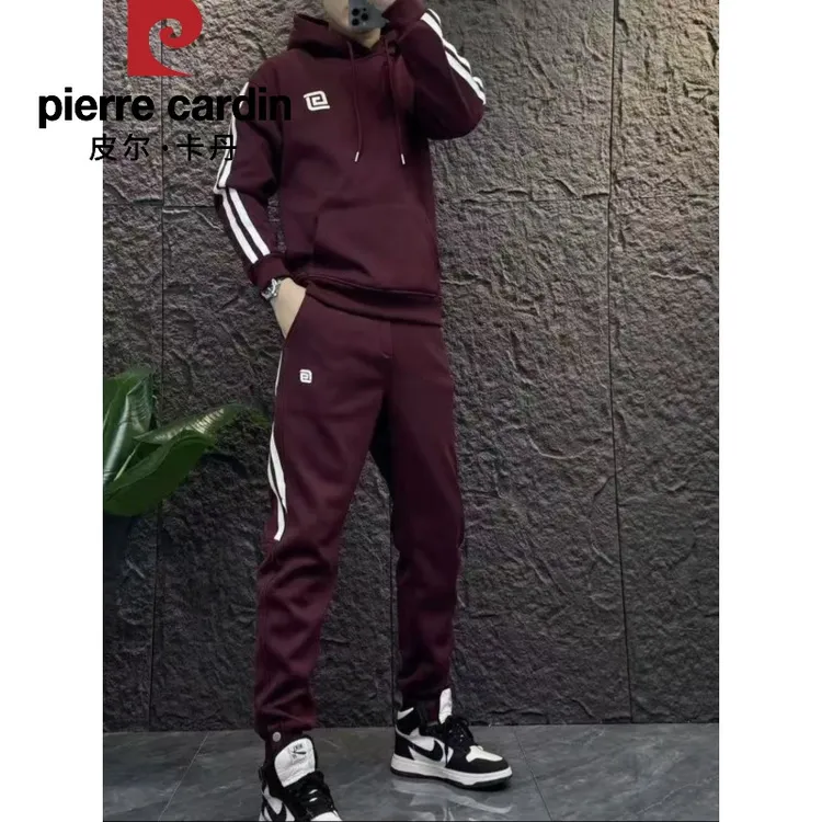 皮尔卡丹saiw冬季新款男士加绒套装宽松休闲轻奢运动美式外套