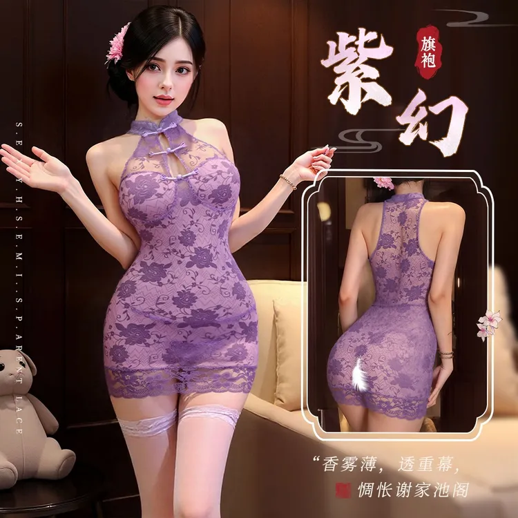 新中式挂脖盘扣蕾丝带胸垫后妈连衣裙女款爆款2025新款包臀睡裙