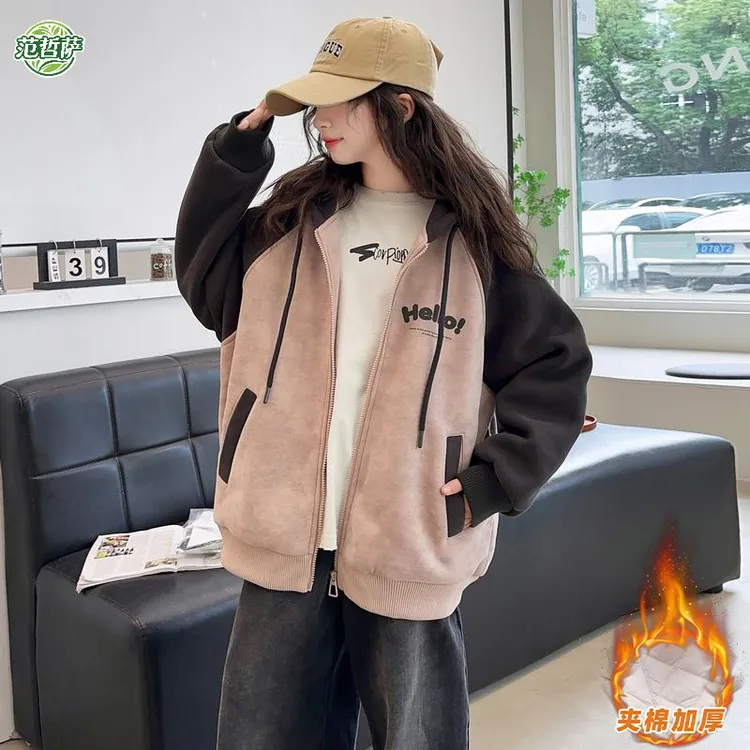 女童秋冬二棉外套儿童美式棒球服2025新款中大童洋派加厚连帽上衣