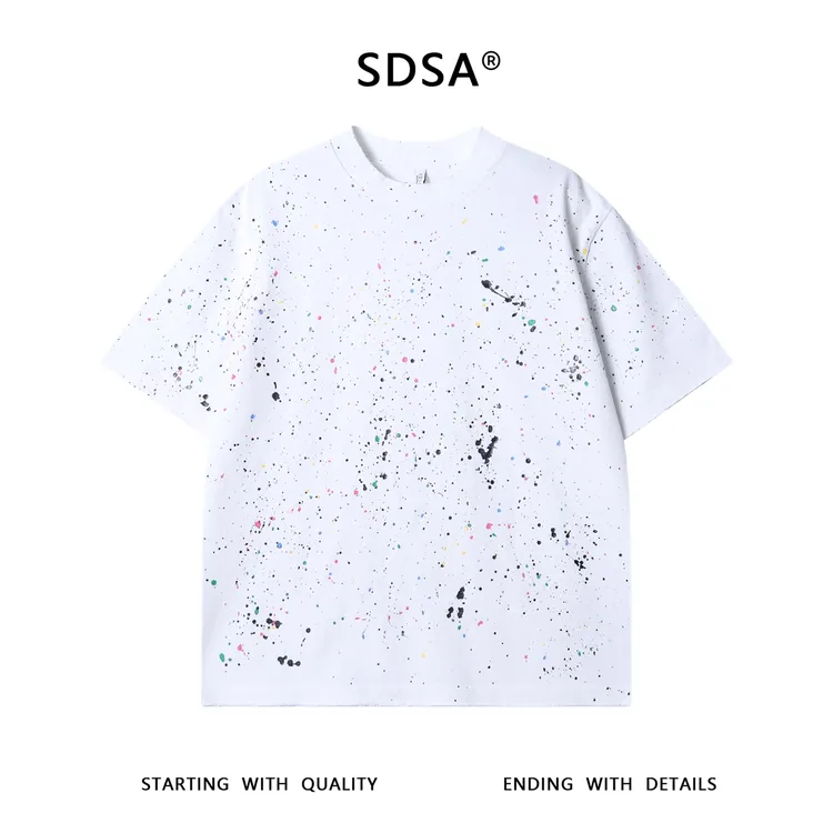 夏季高级感新款韩系满印彩色泼墨短袖T恤百搭潮流宽松圆领上衣