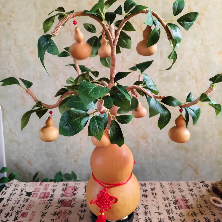 纯手工编制迎客松造型葫芦工艺品家居办公创意摆件