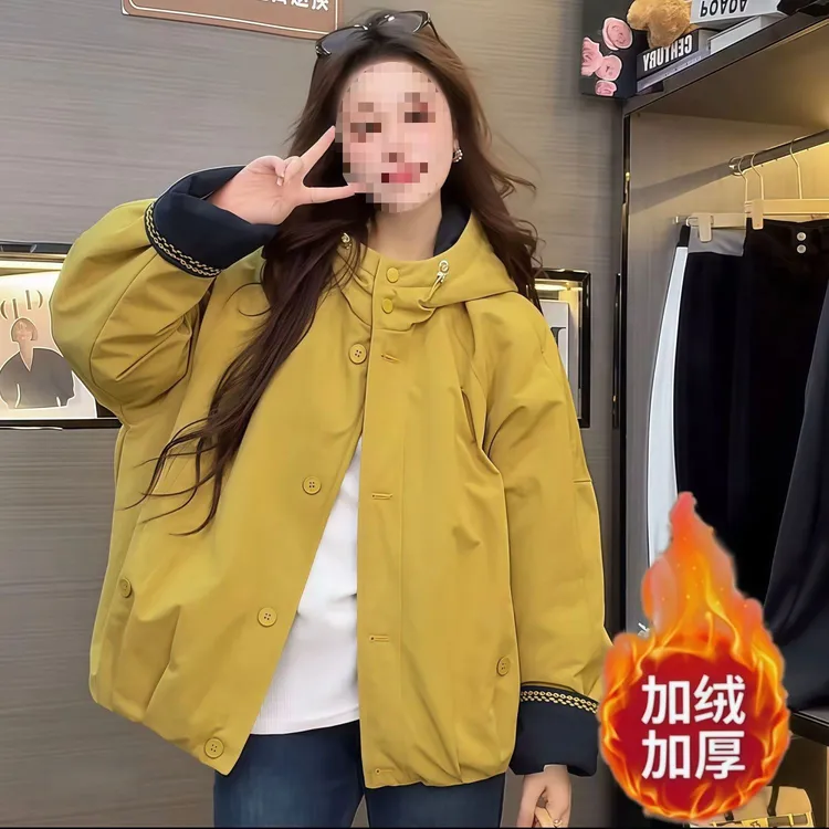 加绒加厚冬季新款宽松韩版连帽派客服外套女休闲棉衣棉服保暖显瘦
