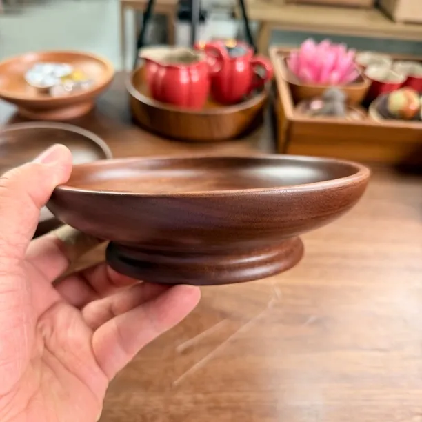 黑胡桃木红樱桃木中式木纹高脚复古风实木果盘18